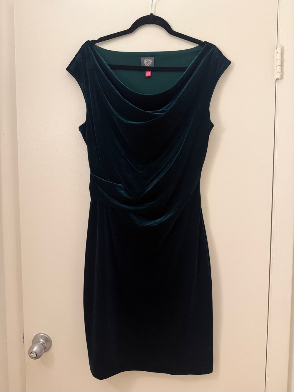 Vince Camuto Forest Green Velvet Draped Midi Dress